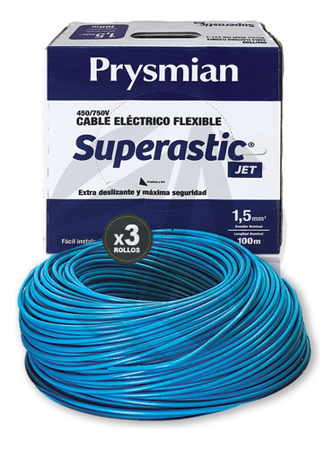Cable Unipolar Prysmian 1.5mm Pack X3 Celeste X100mts Ea
