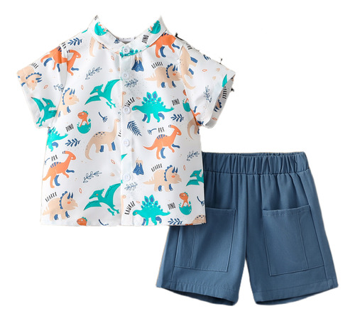Conjunto De Verano De Niño 1-6a Con Estampado Dinosaurios Azul Acero 2-3 A