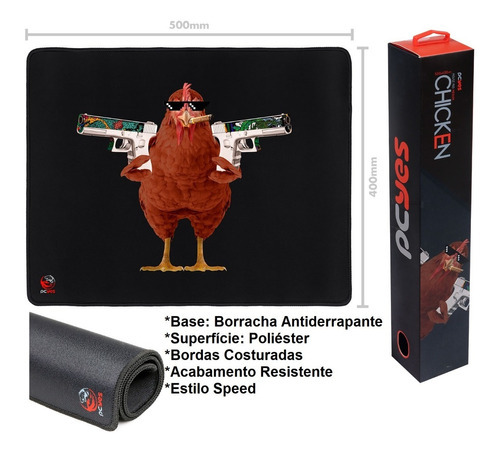 Mouse Pad Gamer Chicken Medium - 500 X 400mm - Pcyes - Pmch5 Desenho impresso Fnatic