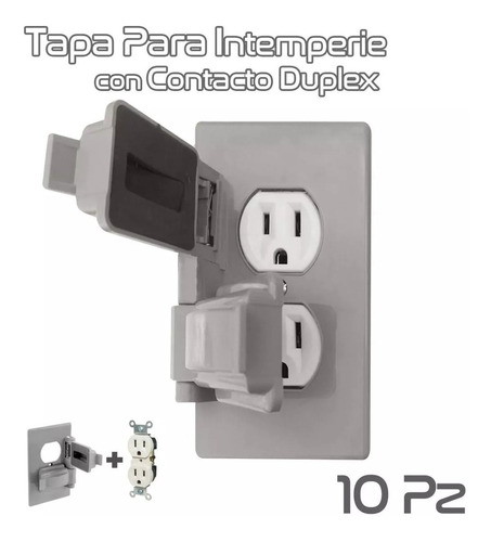 10 Pack Tapa De Intemperie Gris Con Contacto Duplex Blanco