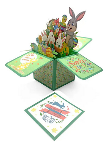 Tarjeta 3d Caja De Regalo Sorpresa Felices Pascuas / Conejo