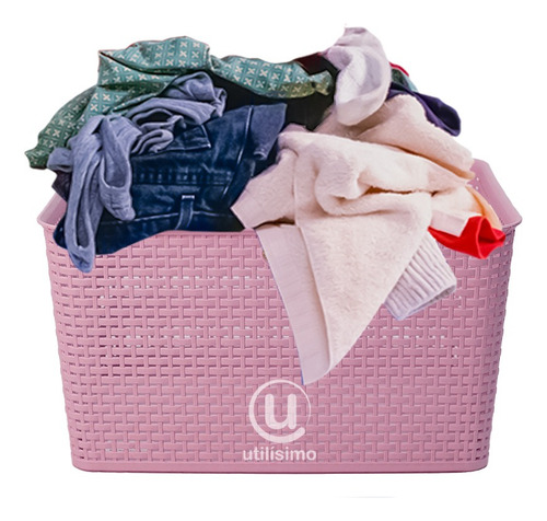 Cesto Canasta Organizador Ropa Tipo Rattan | Utilisimo® Color Rosa