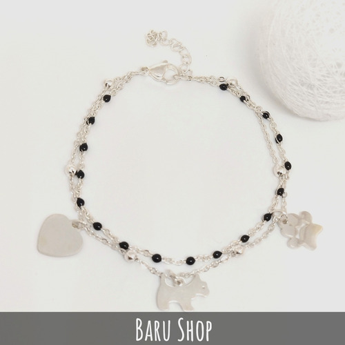 Imagen 2 de 7 de Pulsera Doble Acero Blanco Con Dijes Perro Huellita Corazón