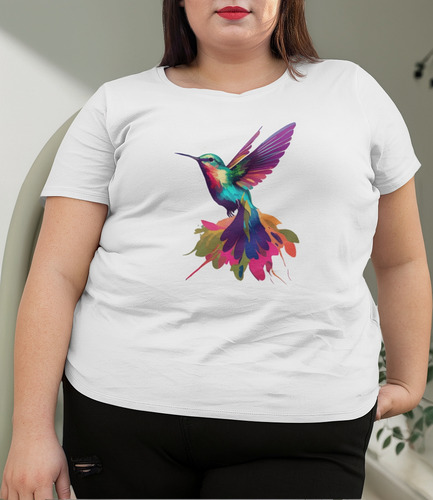 Blusa Playera Grande Mujer Colibrí Flores Acuarela M3 Aves