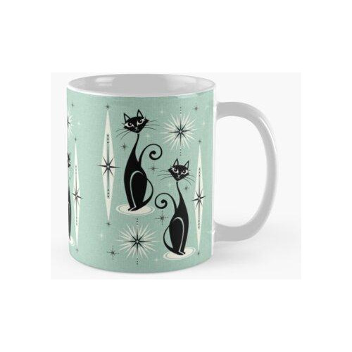 Taza Mid Century Miau Retro Atomic Cats En Vintage Mint ©stu