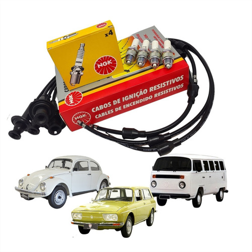 Kit Jogo Cabo Ignição + Jogo Vela Vw Fusca Brasília Kombi