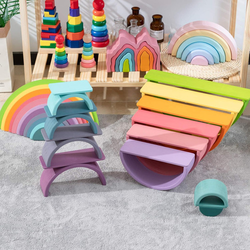Juego De Apilador De Arco Iris De Madera Juego De Juguetes