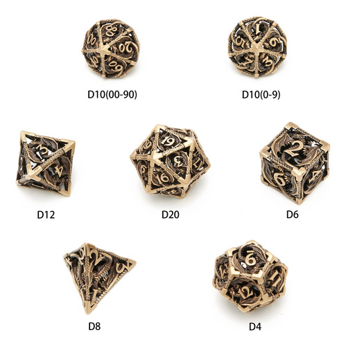 Dados Dnd Dragón Bronce Antiguo 7 Piezas Mmg