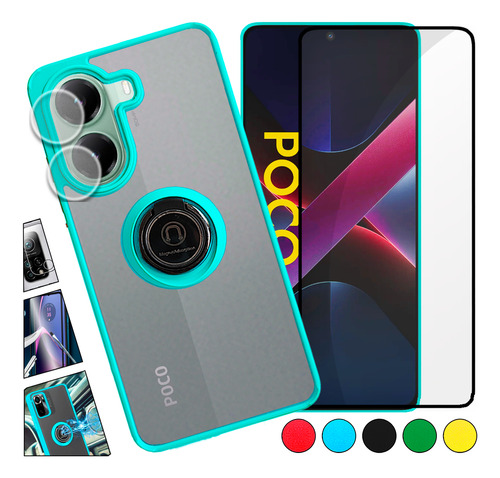 Funda Mate Uso Rudo Con Anillo Para Moto G24 + Kit 2 Micas Cristal Templado Evephones