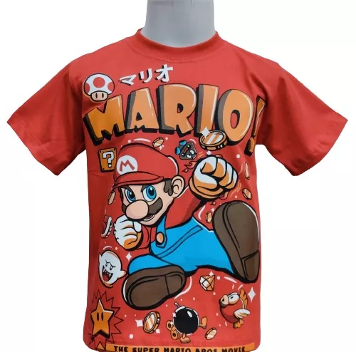 Camiseta Infantil com Estampa do Mario Bros - Tam 3 a 10 Anos Vermelho