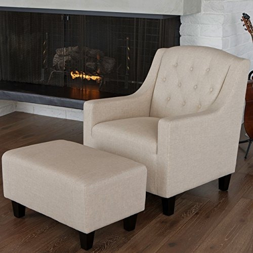 Empierre Beige Linen Club Chair & Footstool Set