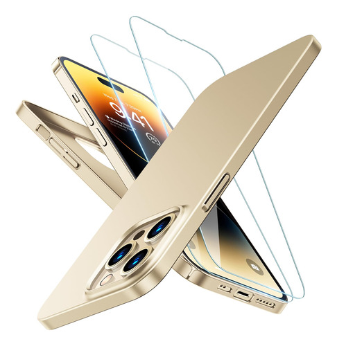Funda Para iPhone 14 Pro Max Delgada Resistente 6.7  Dorado