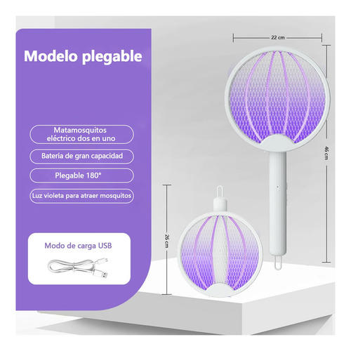 Matamoscas Eléctrico Recargable Y Plegable Con Luz Led