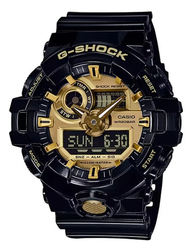 Reloj Casio G-shock Ga-710gb Para Caballero Color de la correa Negro Color del bisel Negro Color del fondo Dorado