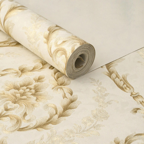 Papel De Parede Rolo Importado Damask Dourado Clássico +cola