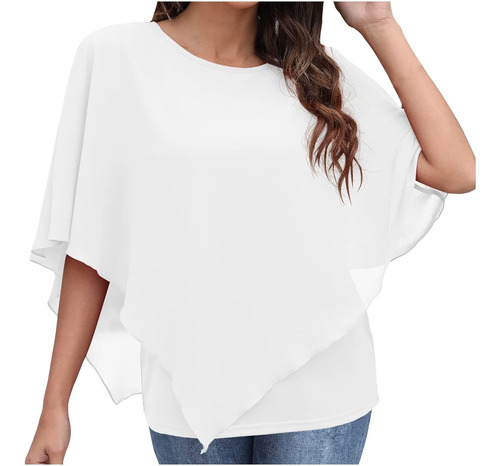 Camisa Para Mujer N Tops De Manga Murciélago Con Cuello Redo