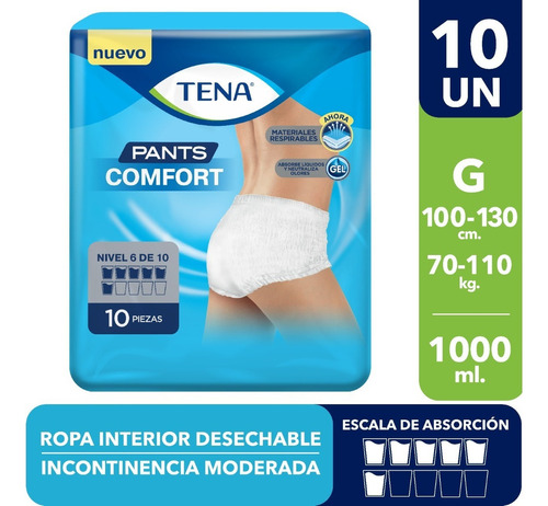 Pañal Adulto Calzon Incotine Tena Pants Comfort Talla G 10u Talle Grande