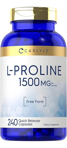 L Prolina L-proline 1500 Mg 240 Capsulas Premium Aminoacido Sabor Sin Sabor