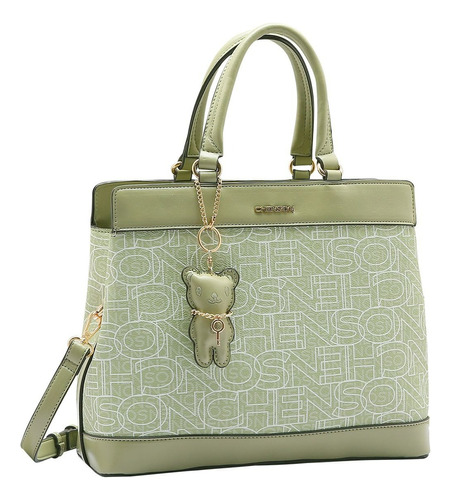 Bolsa Feminina Mão Chenson Cg84179 Digital Monograma Cor Verde