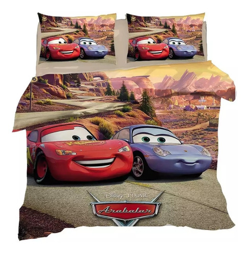 Cubrecama Acolchado Semidoble Cars + 2 Fundas + 2 Cojines