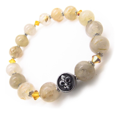 Pulsera De Piedras Semipreciosas De Cuarzo Rutilado Dorado