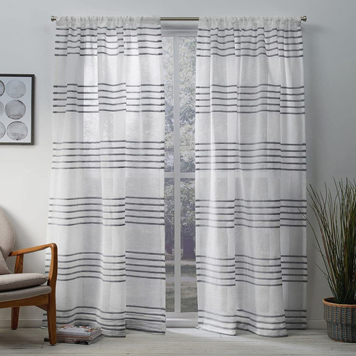 Exclusivo Home Monet Pli  Sheer Linen Cabana Stripe Rod...