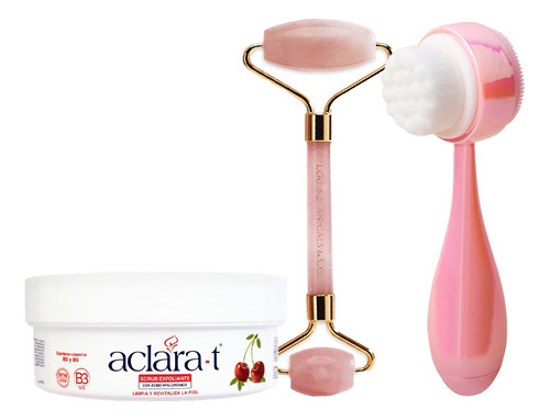 Crema Exfoliante + Rodillo Cuarzo Rosa + Cepillo Facial 2en1