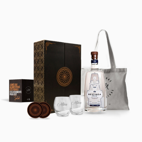 Box Gin Restinga Estuche 700ml 2 Vasos Grabados Regalo Kit 