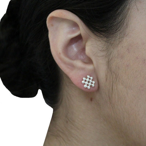 Imagen 5 de 8 de Arete Broquel De Plata .925 Tejido Bolitas Mujer Agálea