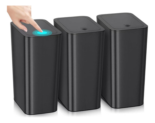 Set 3 Cubos De Basura Para Baño Con Tapa Emergente Color Negro