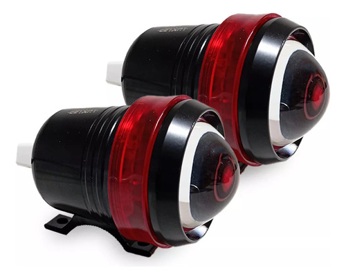 Juego 2 Faros Led Blanco Flash Lupa Aro Azul O Rojo Moto 4x4