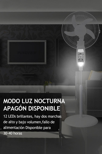 16'' Ventilador Solar Recargable Silencioso Y Control Remoto Con 5 Palas De Plástico Color Blanco Estructura Color Blanco, 42cm De Diámetro 127v