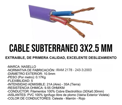 Cable Subterraneo 3 X 2.5 Mm Por Metro