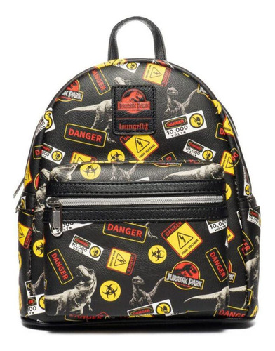 Loungefly Mini-mochila Señal Advertencia Jurassic Park Negro