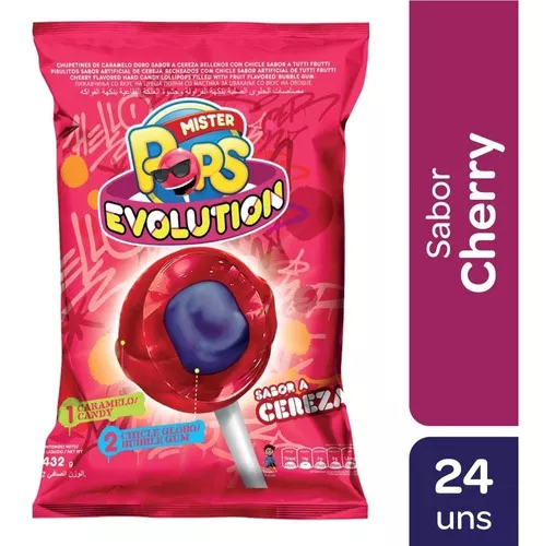 Bolsa x 24 Chupetines Mr Pops Evolution sabor cereza cherry - sin tacc