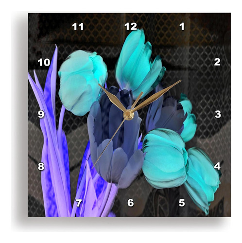3drose Dpp__3 Reloj De Pared De Tulipanes Azules Iridiscente