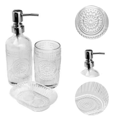 Kit Banheiro Lavabo Vidro Transparente Lux Royal Com 3 Peças