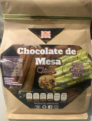 Chipoktli Chocolate De Mesa Cacao 40% Con Especias 1 Kg