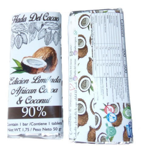 5 Tableta De Chocolate 90% Cacao Africano Con Coco . Ed Lim