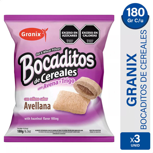 Bocaditos Cereal Granix Avena Y Trigo Crema Avellana Pack X3