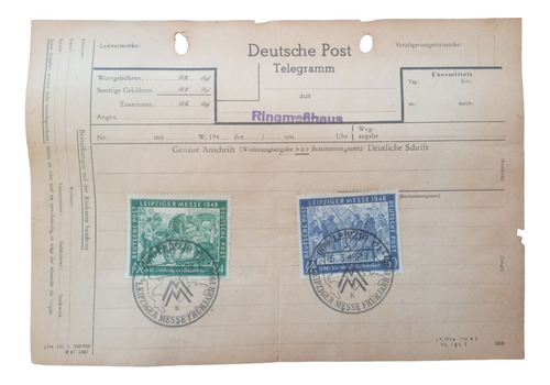 Alemania Deutsche Post Telegram 1948 Lipziger Messe