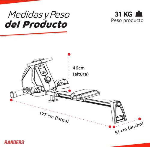 Imagen 5 de 9 de Simulador De Remo Randers Arg-905 Plegabl Magnético Aluminio
