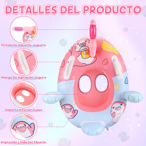 Flotador Salvavida Bebé Flotador de Piscina Niños Inflables Anillo De Natación Bandas del Brazo Inflables Pistola De Agua UPF50+ Toldo Solar Bomba Manual Juguete para Playa