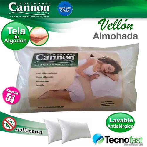 Imagen 3 de 6 de Pack X2 Almohadas Cannon Vellón 70x40 Algodón Tecnofast