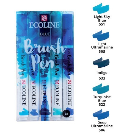 Ecoline Marcador Acuarelable De Tinta Talens X 5 Azules