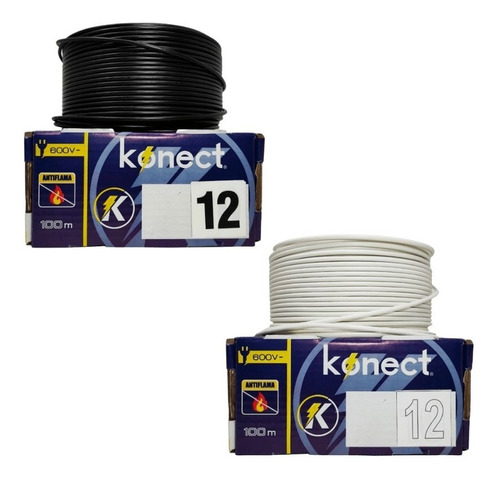 Cable Electrico Konect Calibre 12 Blanco/ Negro 100 M 2pzs