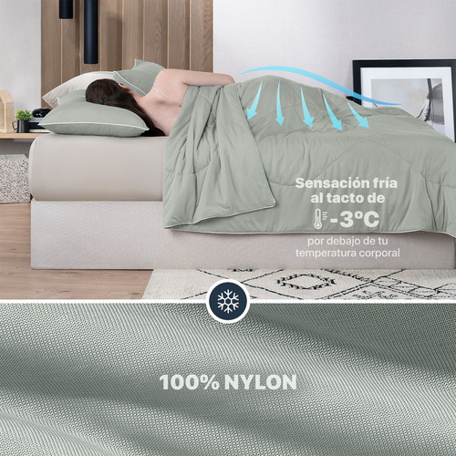 Edredón De Enfriamiento King Size Con Fundas Esquimal Verde Liso