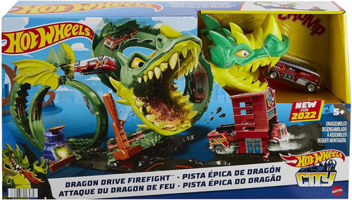 Juego De Vías Hot Wheels Con Camión De Bomberos De Juguet...