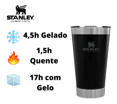 Imagem 2 de 6 de Copo Térmico Stanley Para Cerveja Preto Com Tampa 473ml