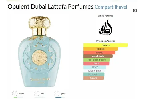 香水(男性用) Lattafa Opulent Dubai Perfume Árabe Lattafa Opulent Dubai Eau De Parfum 100 ML
